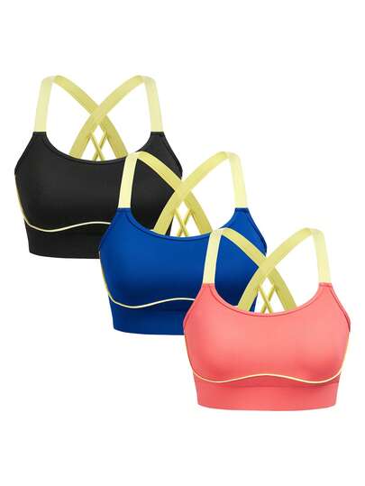 Powerista Women's Contrast Color Criss-Cross Back Design Everyday Fitness Sports Bra