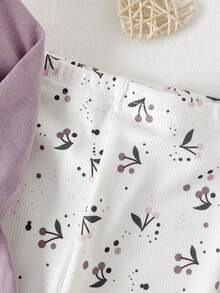 SHEIN 2pcs Baby Girls' Cute Floral Print Long Sleeve Top And Pants Casual Elegant Pajama Set Purple Toddler Outfit Baby Clothes Purple Set Toddler Legging Set Baby Girl Casual Sets Baby Girls Mauve Purple Long Sleeve Ruffle Round Neck Animal Pajama Set - Mauve Purple - View 4