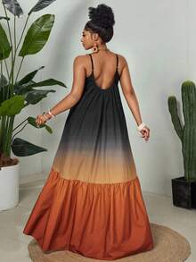 Eryvara 女士渐变印花性感浪漫优雅长裙，春夏度假休闲连衣裙，沙滩裙，V领蕾丝边饰，露背连衣裙，情人节装扮，生日礼服，春夏A字宽松超长连衣裙