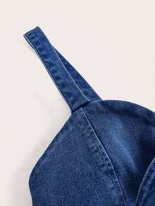 SHEIN SXY Áo hai dây denim ôm sát người dành cho nữ cỡ lớn với dây thun co giãn thắt nơ, thích hợp cho mùa hè. - Rửa tối - Xem 3
