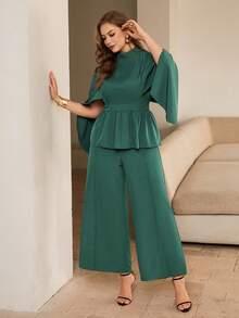 Roveilla 大码优雅中东风收腰衬衫长裤两件套，秋季款 - 綠色 - 查看 7