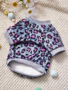 PETSIN 1件印花玫瑰红豹纹法兰绒卫衣，厚实保暖，适合宠物秋冬季穿着，灰色 - 灰色 - 查看 6