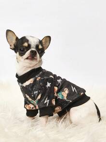 PETSIN 1 Printed Brown Bear Flannel Sweatshirt, Thick And Warm For Pets In Autumn And Winter, Black