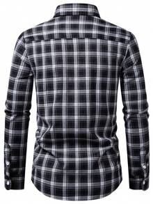 Manfinity Nomadique Men's Plaid Long Sleeve Single-Breasted Casual/Business Shirt Men's Casual Dress Shirt Men Shirts Plaid Black And White Men's Shirt Black And White Dress Shirts For Man Black And White Shirt - Black - View 2