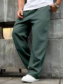 Manfinity Homme Plus Size Men's Solid Color Casual Versatile Slant Pocket Pants - Mint Green - View 4