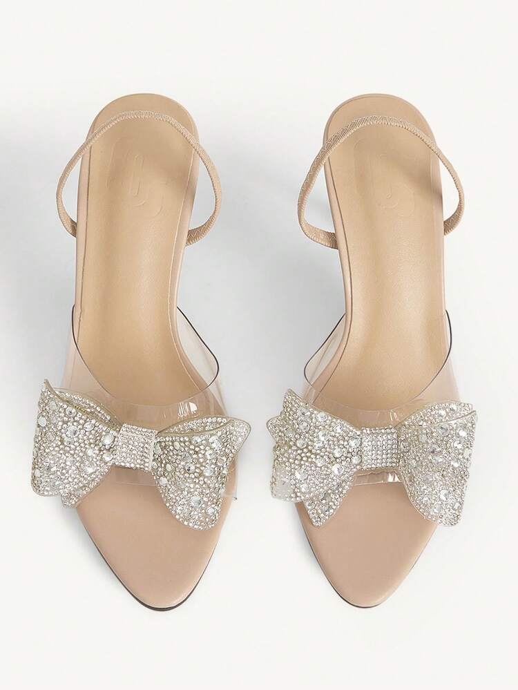 CUCCOO CHICEST Women's Pointed Toe Rhinestone Bow Decor Elegant High Heel Sandals Valentine's Day Elegant Shoes
