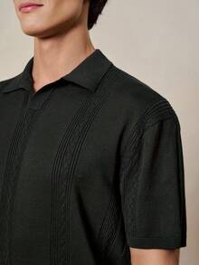 RONVEXI Men's Solid Color Polo Collar Short Sleeve Casual Knit Top - Dark Green - View 2
