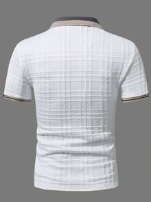 EGENSIO Men's Striped Short Sleeve Casual Textured Jacquard Ribbed Polo Shirt Men Golf Shirt - White - View 2