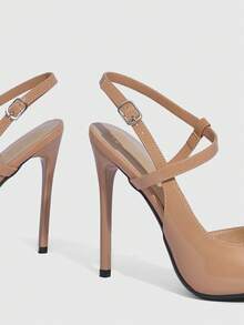 CUCCOO SZL 女士尖头高跟鞋，亮黑色材质，时尚性感夜店派对走秀踝带超高跟鞋，圣诞节必备 - 鏡面杏92 - 查看 6