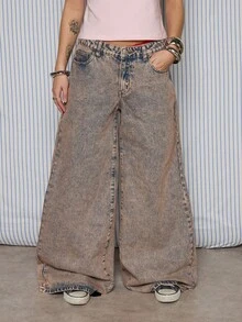 COUREZ Low Ridse Super Wide Leg Jeans In Light Pink Wash /Y2K Winter Clothes For Women Street Streetwear Cotton Baggy Jeans Casual Going Out Outfits Skate Jeans Birthday Outfits - Medium Wash - View 2