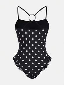 Maija 女士波点印花连体泳衣，适合海滩度假。 - 黑與白 - 查看 5
