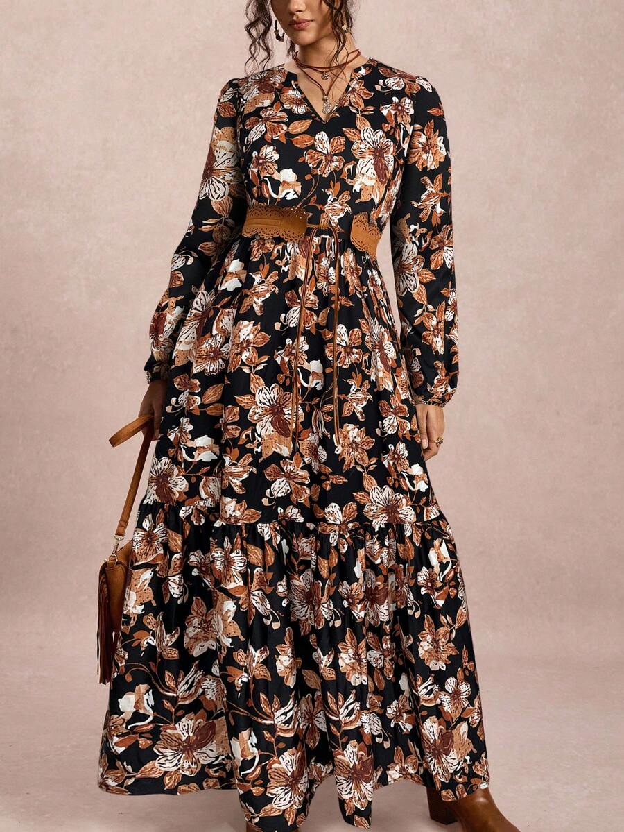 Freevana 女士大码情人节服装 女士夏季服装 女士秋冬飘逸舒适修身长裙 印花长袖冬季服装 女士V领冬季长裙 女士万圣节服装 女士娃娃风节日服装 女士长裙 休闲慵懒风外出服装 教师服装 大码长裙 外出长裙 - 黑色 - 查看 1