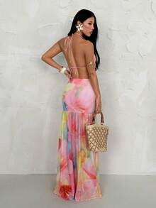 SHEIN PETITE Romantic Floral Print Dress With Spaghetti Straps And Open Back, Suitable For Dates, Vacations, Spring/Summer ,Summer Dress - Multicolor - View 2
