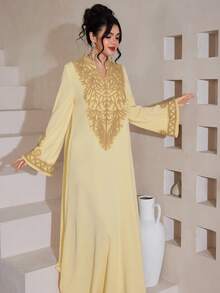 Al Najma Elegant Handmade Rope Flared Sleeve Stand Collar Dress, Spring/Summer