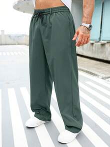 Manfinity Homme Plus Size Men's Solid Color Casual Versatile Slant Pocket Pants - Mint Green - View 3