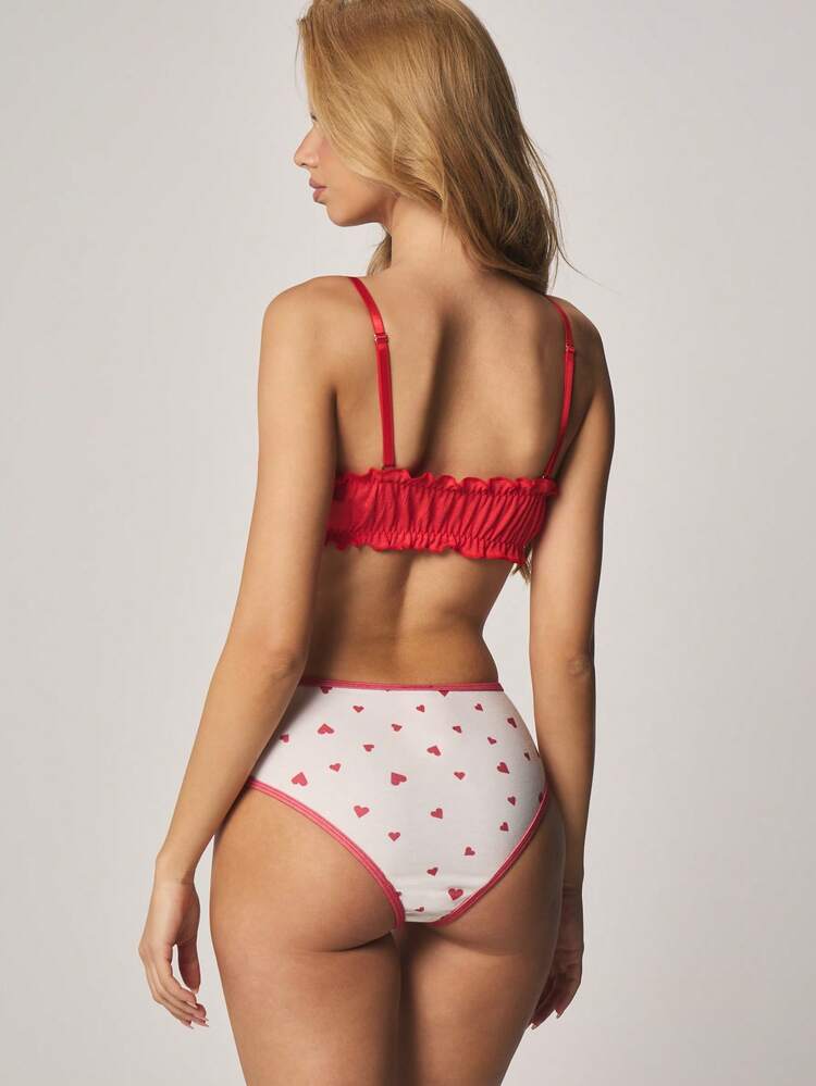 MISSGUIDED High Waisted Heart Print Briefs With Contrast Trim And Button Front Detail Underwear For Valentine's Day Romance Holiday