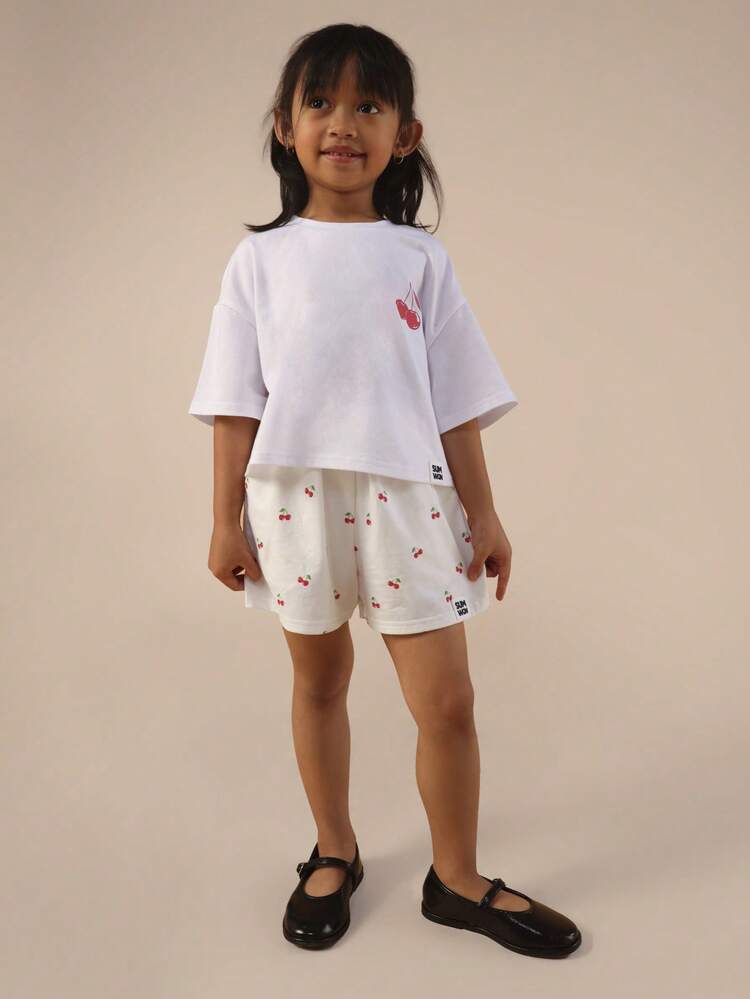Cherry Print Oversized Tee And Shorts Set