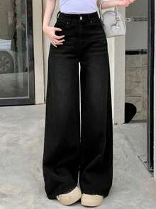 DAZY Women's Casual Loose Korean Style Washed Denim Jeans - Dark Grey - View 5