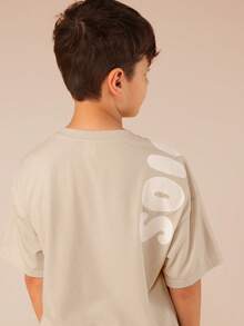 SUMWON Boys Oversized Crew Neck Short Sleeve Graphic Tee With White Letter Print Front And Back Design Cotton Casual Vacation - White - View 5