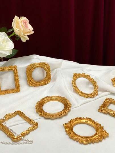 1pc European Style Retro INS Golden Mini Photo Frame Props Nail Art Necklace Take Ornaments Jewelry Shooting Background Accessories