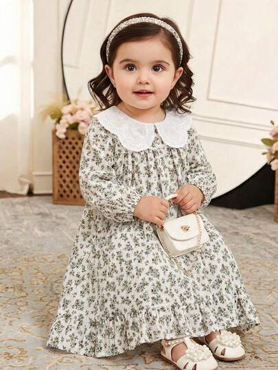 LMoss Kids 女婴格子休闲泡泡袖连衣裙