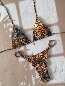 Swim Vcay Bộ bikini gợi cảm cổ yếm in họa tiết ngẫu nhiên dành cho nữ, trang phục đi biển mùa hè. - Nhiều màu - Xem 2