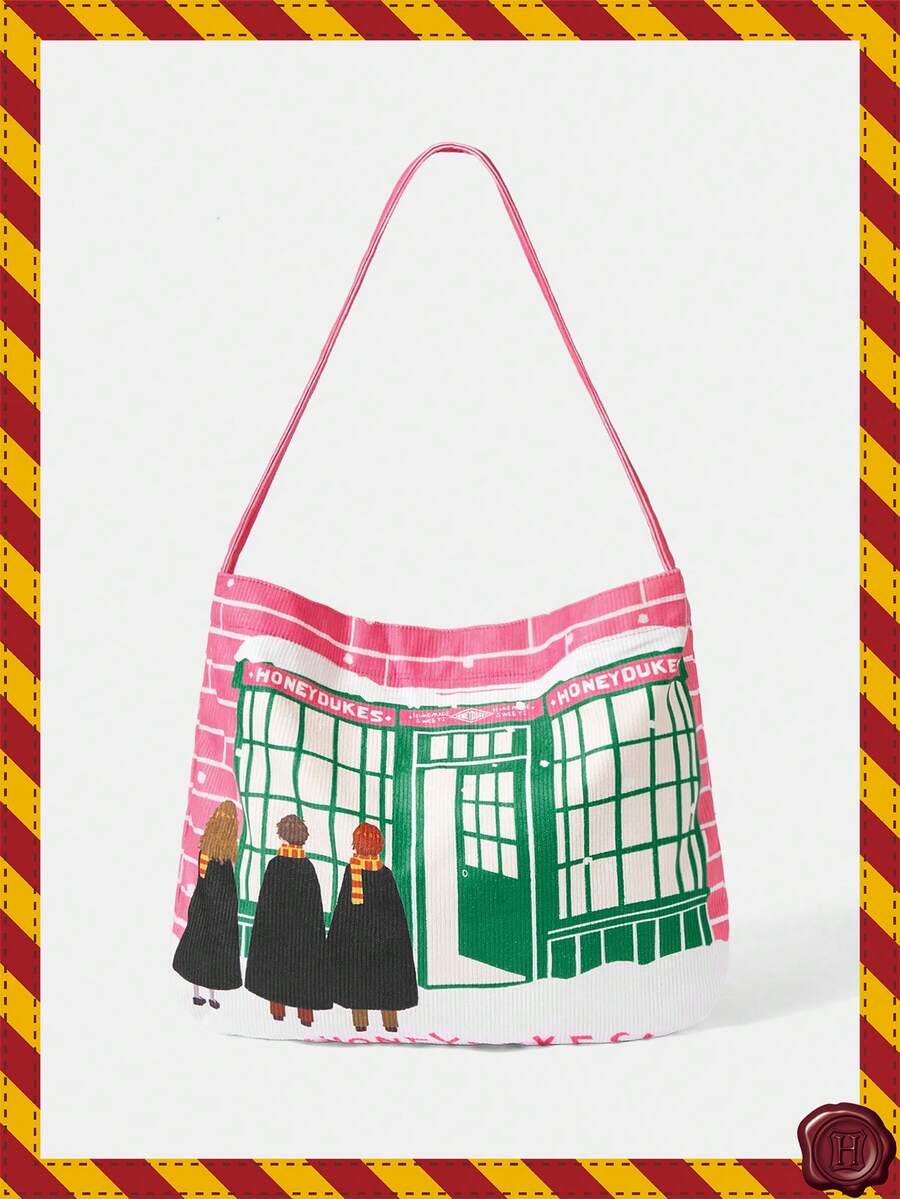 HARRY POTTER X SHEIN 1 pezzo Borsa a spalla con stampa all-over e grande capacità, adatta per campeggio, viaggi, shopping, scuola, lavoro e altre occasioni. - Rosa - Visualizzare 1