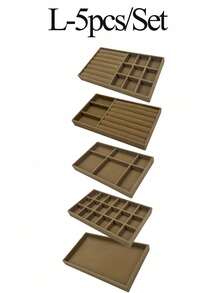 首饰托盘收纳盒，项链耳环戒指展示收纳盒，可堆叠首饰盒化妆品收纳盒，适用于耳环、项链、戒指、手链、吊坠、珍珠等饰品。 - 棕色 - 查看 18