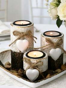 SHEIN Basic living 3 Sets Wooden Tealight Candle Holders, Home Table Decor For Wedding, Birthday, Valentine'S & Christmas,Fall Decor,Christmas Decorations Boys Backpack, Halloween, Backpack School. Clear Backpack, School, Halloween Costume. - Multicolor - View 17