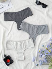 SHEIN Bộ 3 chiếc quần lót nữ tuổi teen màu xám ba màu, kiểu dáng thường ngày, không đường may. - Xám - Xem 2
