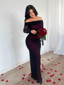 SHEIN SXY 优雅露肩修身连衣裙，通勤必备 - 彩色 - 查看 8