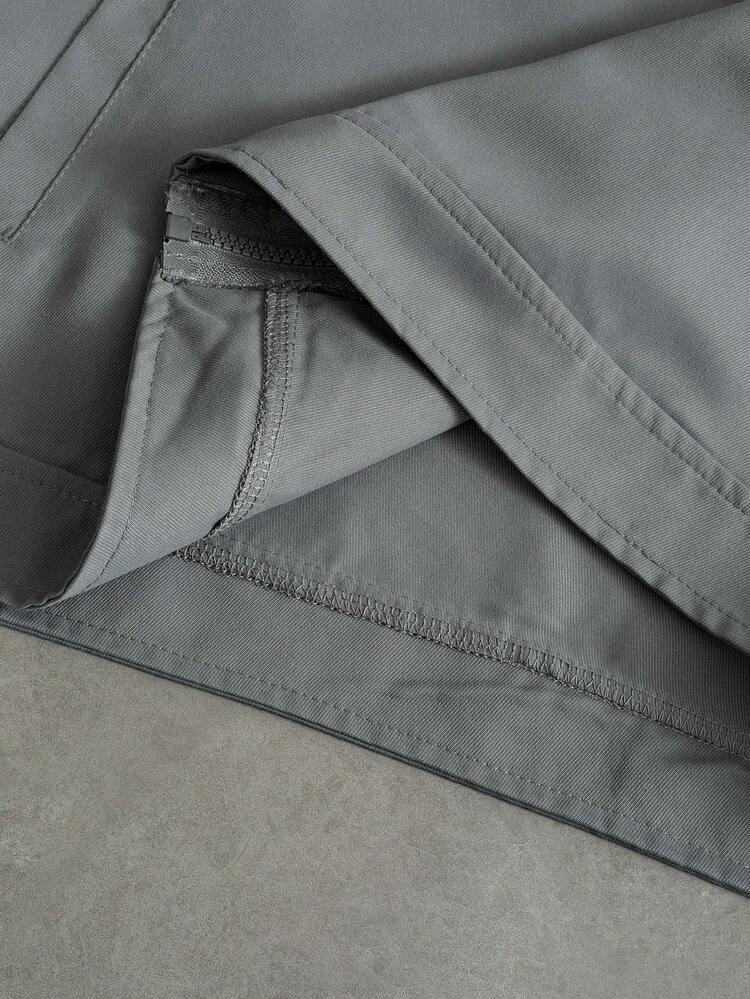 Manfinity LEGND เสื้อแจ็คเก็ตแขนยาวมีซิปด้านหน้าคอปกอเนกประสงค์สำหรับผู้ชาย สำหรับใส่ในชีวิตประจำวัน เสื้อแจ็คเก็ตสีเทาแฟชั่นผู้ชาย - สีเทาเข้ม - ดู 7