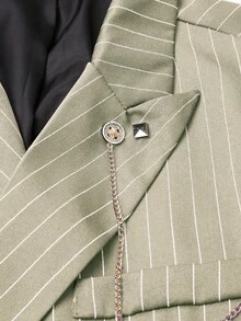 Manfinity Mode Men's Striped Print Double-Breasted Long Sleeve Suit Jacket And Slant Pocket Suit Pants Set - Khaki - View 3