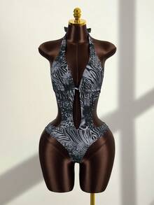 Zestiva 2件套女士26SS新款动物纹性感优雅个性化连体连衣裙带罩衫，沙滩派对度假风连体泳衣套装，情人节，狂欢节 - 彩色 - 查看 5