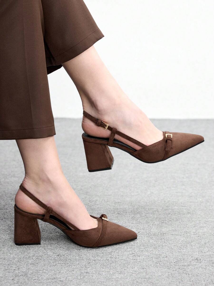 CUCCOO BIZCHIC Women's Classic Burgundy Pointed Toe Mid-Heel Slip-On Pumps, Versatile For Commute, Date, Party, Holiday, Wedding For Christmas Valentine's Day Spring Shoes - dark brown - View 1