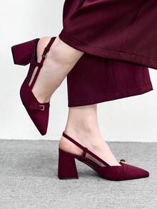 CUCCOO BIZCHIC Damen klassische burgunderrote Spitze Mittlerer Absatz Slip-On Pumps, vielseitig für Pendeln, Date, Party, Urlaub, Hochzeit zu Weihnachten - Kirsche burgunderrot - Übersicht 3