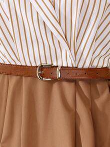 GlowEve 女士条纹印花撞色优雅中长短袖连衣裙 - 彩色 - 查看 6