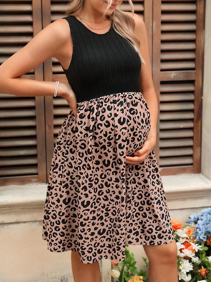 SHEIN Printed Sleeveless Casual Maternity Dress - Multicolor - View 1