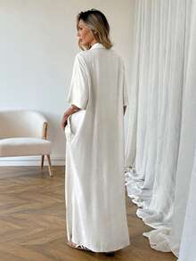 SHEIN LUNE Đầm dài cổ bẻ kiểu thường ngày dành cho nữ - Màu be - Xem 2