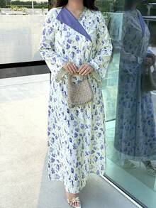 Yasmyna 女士优雅印花阿拉伯风格连衣裙 - 彩色 - 查看 7