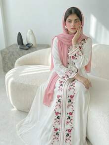 Sparklyn Váy dài tay cổ tròn in hoa giản dị dành cho bé gái tuổi teen, mùa thu - trắng - Xem 5