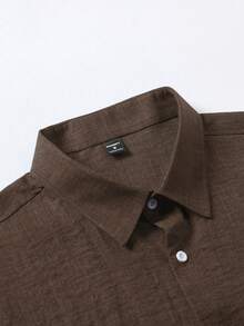 Manfinity Homme 男士休闲日常通勤拼接口袋短袖衬衫，夏季 - 棕色 - 查看 4