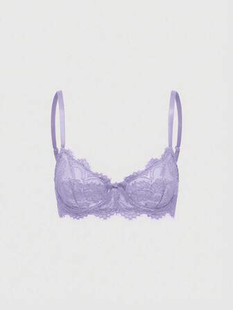 Goth Soutien-gorge triangle à armatures avec dentelle florale et cils pour femmes