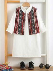 2pcs Tween Boy Casual Cartoon Pattern Vest + Shirt Set, Suitable For Spring/Summer - Multicolor - View 3