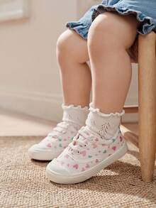 Cozy Pixies 1 par de zapatillas casuales cómodas y lindas de corte bajo con cordones y diseño de corazón de dibujos animados para niñas bebés, adecuadas para uso diario en todas las estaciones - Multicolor - Ver 3