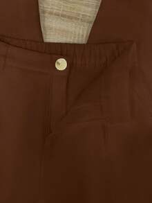 Franclia Conjunto Casual de 2 Peças Top e Calça Sólida para Mulheres, Calça Marrom, Calça Marrom Feminina, Calça Cintura Alta Casual para Mulheres - Multicolorido - Visão 4