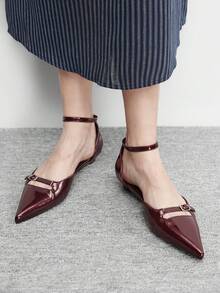 CUCCOO BIZCHIC Zapatos de tacón bajo de punta fina negros, sencillos y elegantes, versátiles, con tira trasera. Nuevos zapatos planos de bajo empeine para ir al trabajo, con correa en el talón, adecuados para la oficina en primavera/otoño - Espejo burdeos 225B - Ver 5