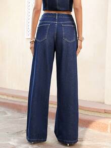 Selianne Women's Loose Casual Versatile Flared Jeans With Pockets - Dark Wash - View 2