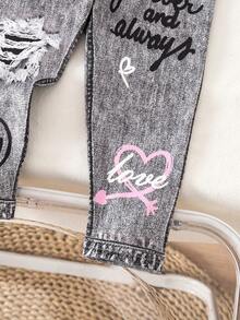 SHEIN 女婴可爱街头时尚印花弹力腰裤 - 彩色 - 查看 4