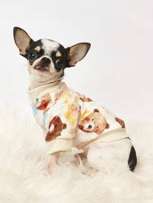PETSIN 1. Áo nỉ in hình gấu nâu và ngôi sao, dày dặn và ấm áp, màu trắng, thích hợp cho thú cưng vào mùa thu và mùa đông. - trắng - Xem 2